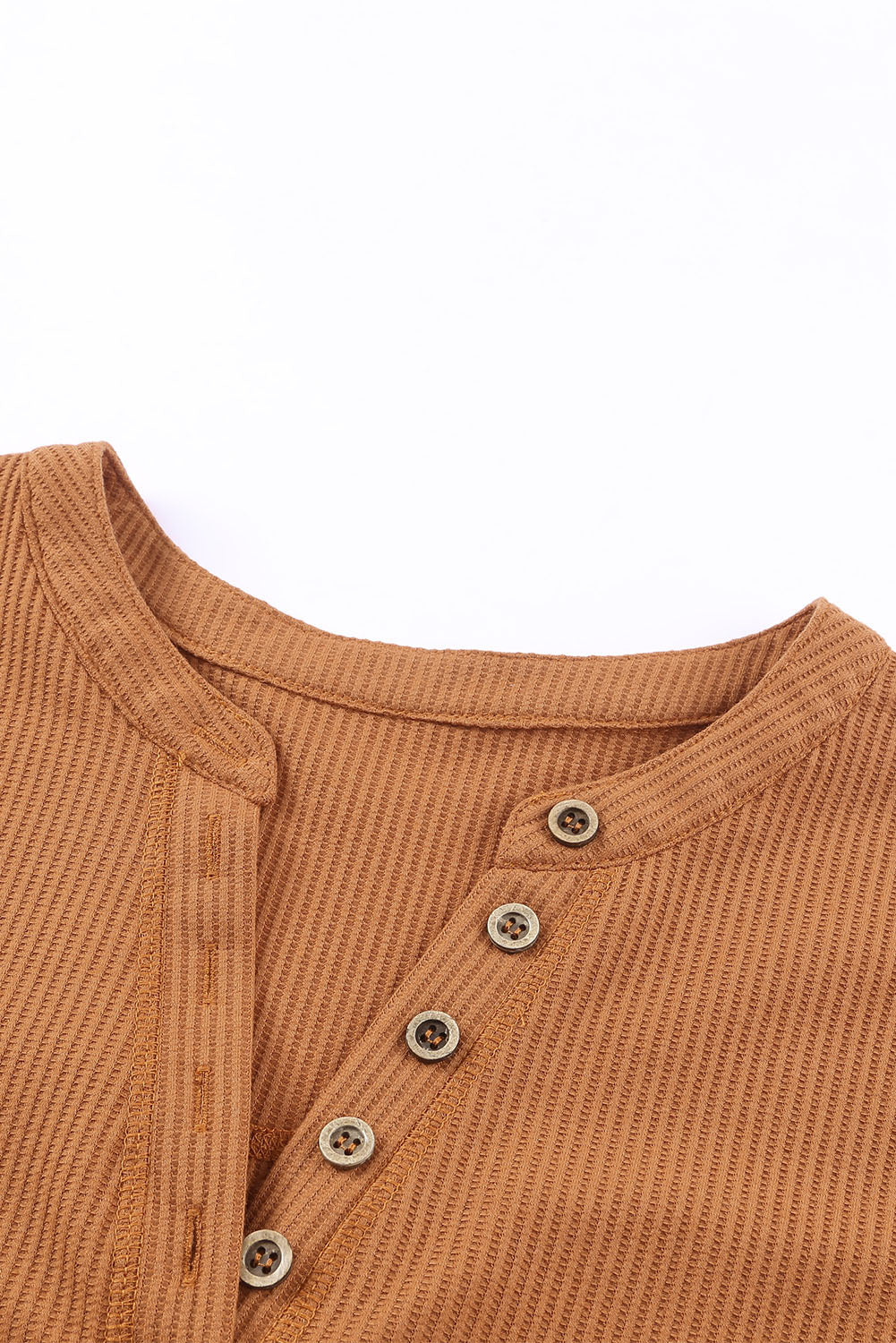 Waffle Knit Half Button Henley Top | Brown