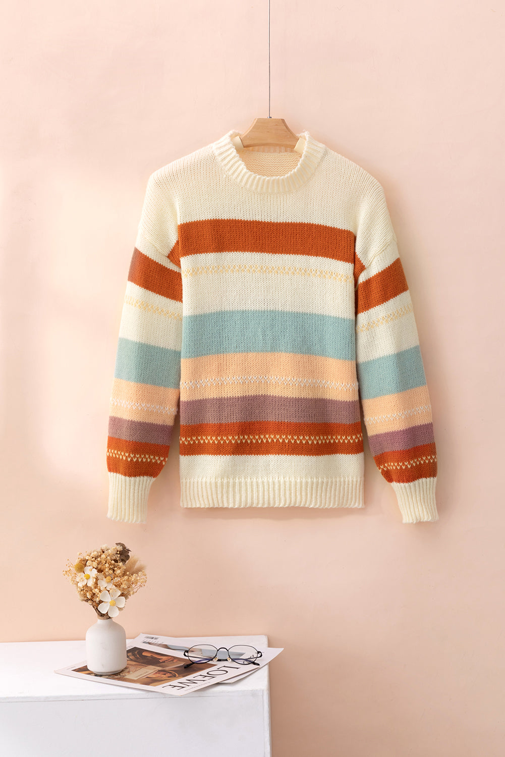 Crew Neck Drop-Shoulder d Colour Block Sweater | Stripe