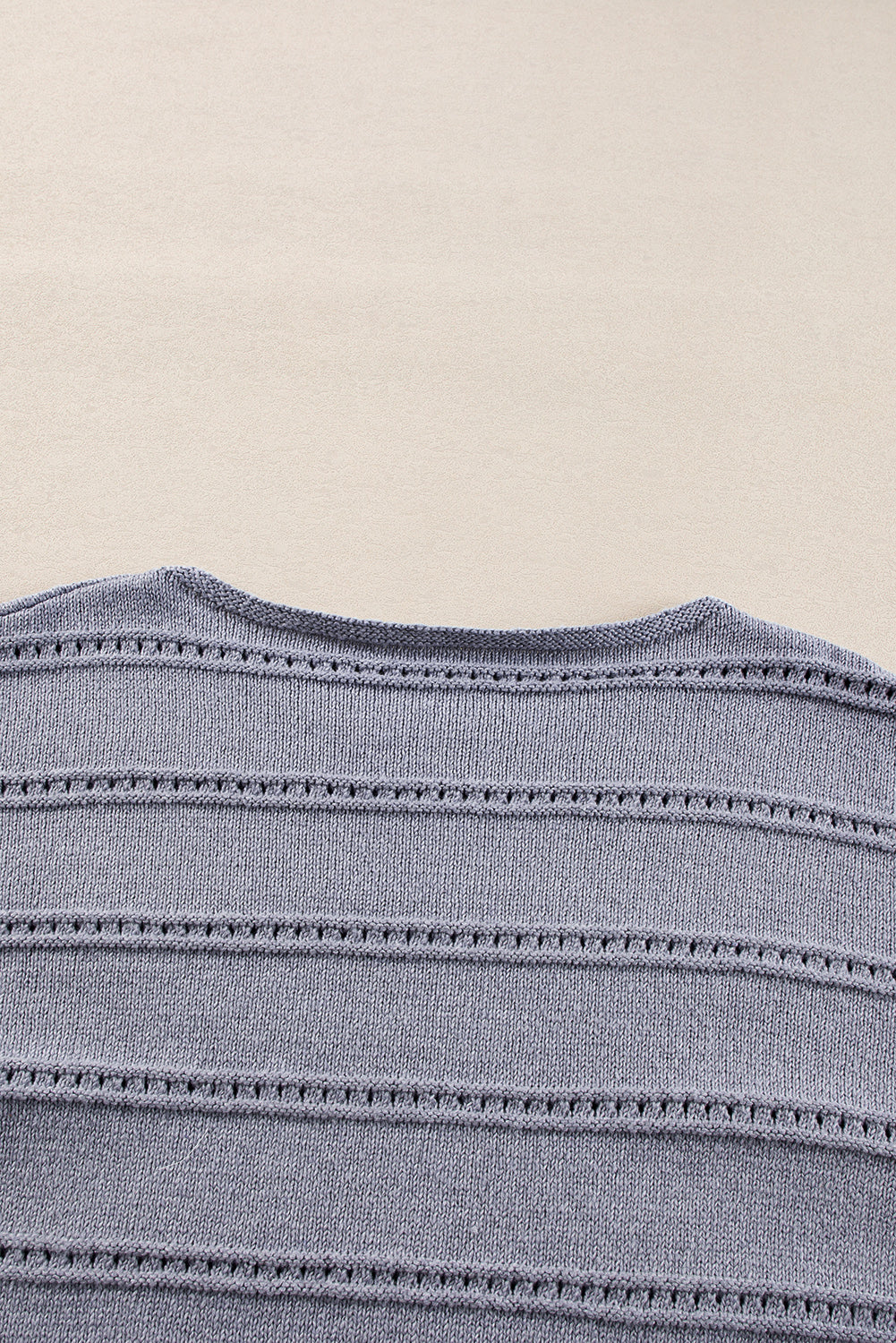 Boat Neck Drop Shoulder Pointelle Knit Sweater | Light Grey