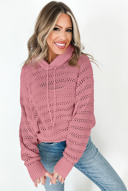 Pointelle Knit Raglan Sleeve Hooded Sweater | Peach Blossom