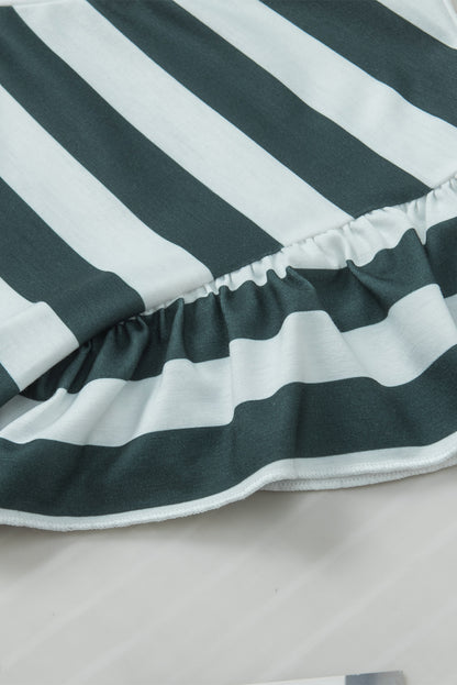 Striped V Neck Ruffle Sleeve Top | Sea Green