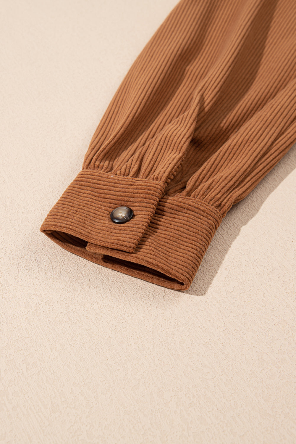 Corduroy Flap Pocket Button Up Round Hem Shacket | Cinnamon