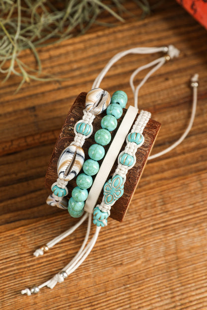 Western Turquoise Shell Multi Layered Bracelet Set | Light Blue