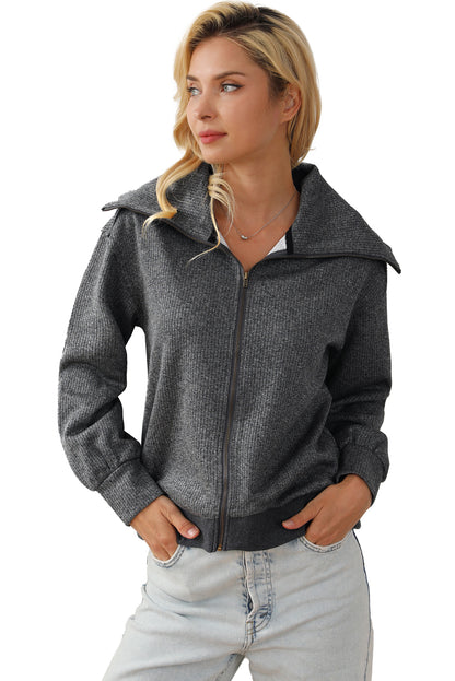 Zip Front Cape Knit Jacket | Gray