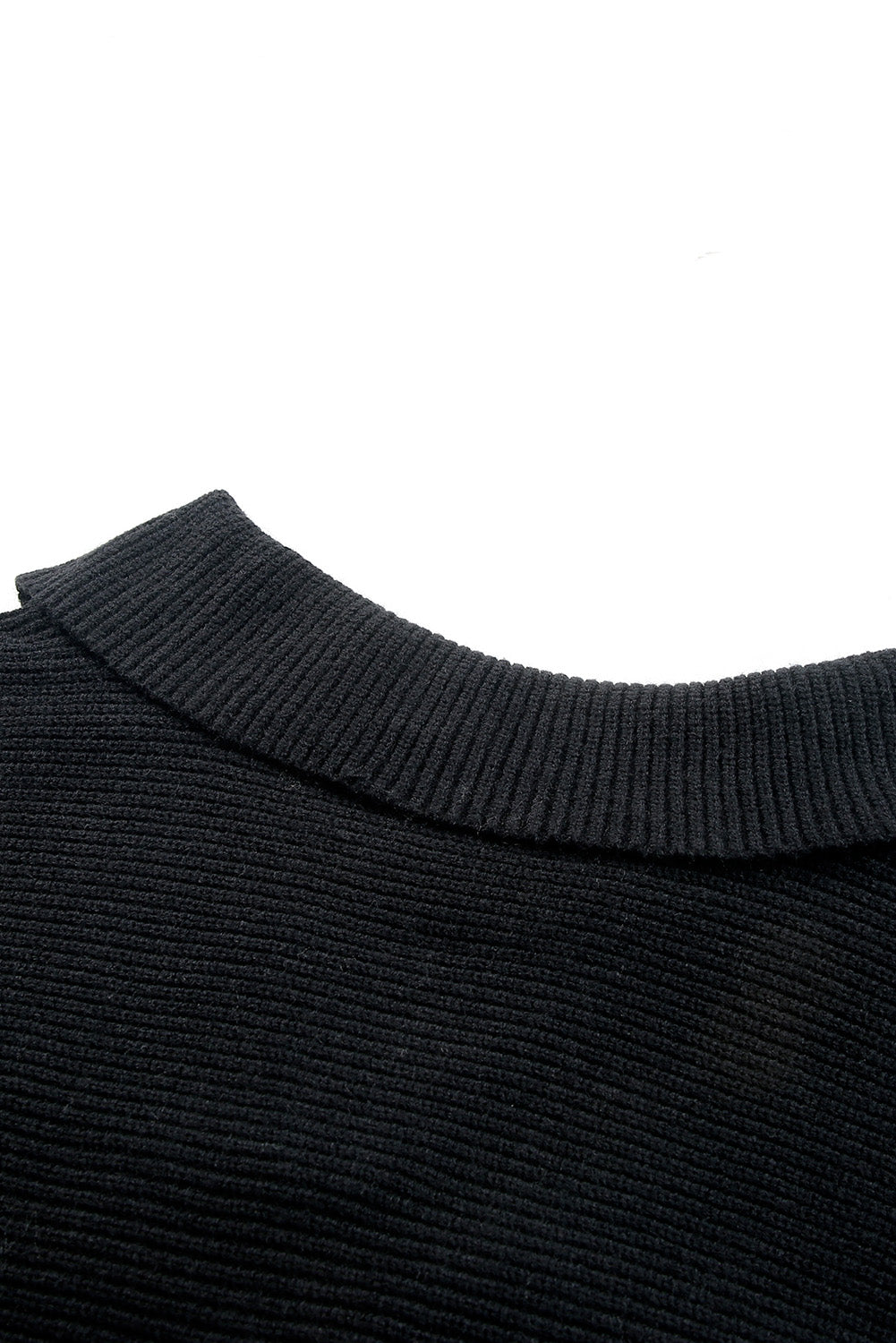 Ribbed Knit Lapel Neck Curvy Sweater | Black