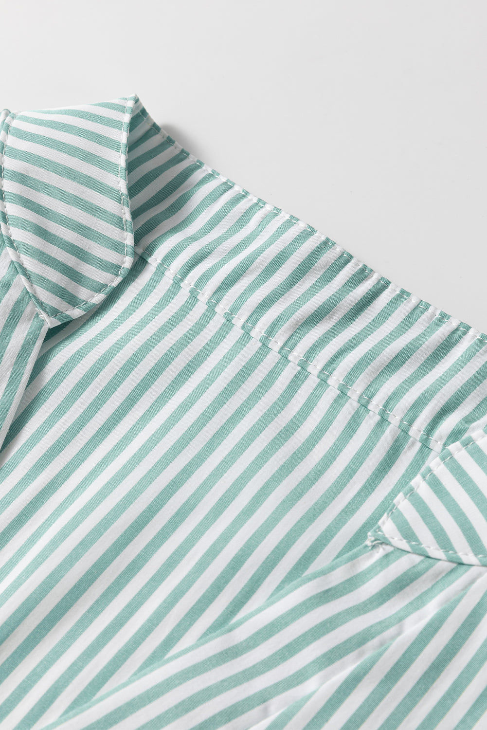 V Neck Roll Up Sleeve Pocket Patched Classic Shirt | Green Stripe