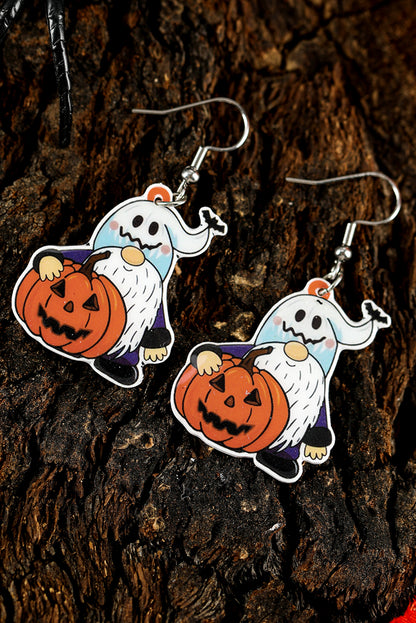 Dwarf Pumpkin Face Halloween Hook Earrings | White