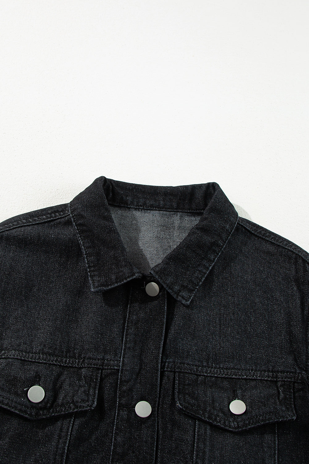 Raw Edge Ruffled Short Sleeve Denim Jacket | Black