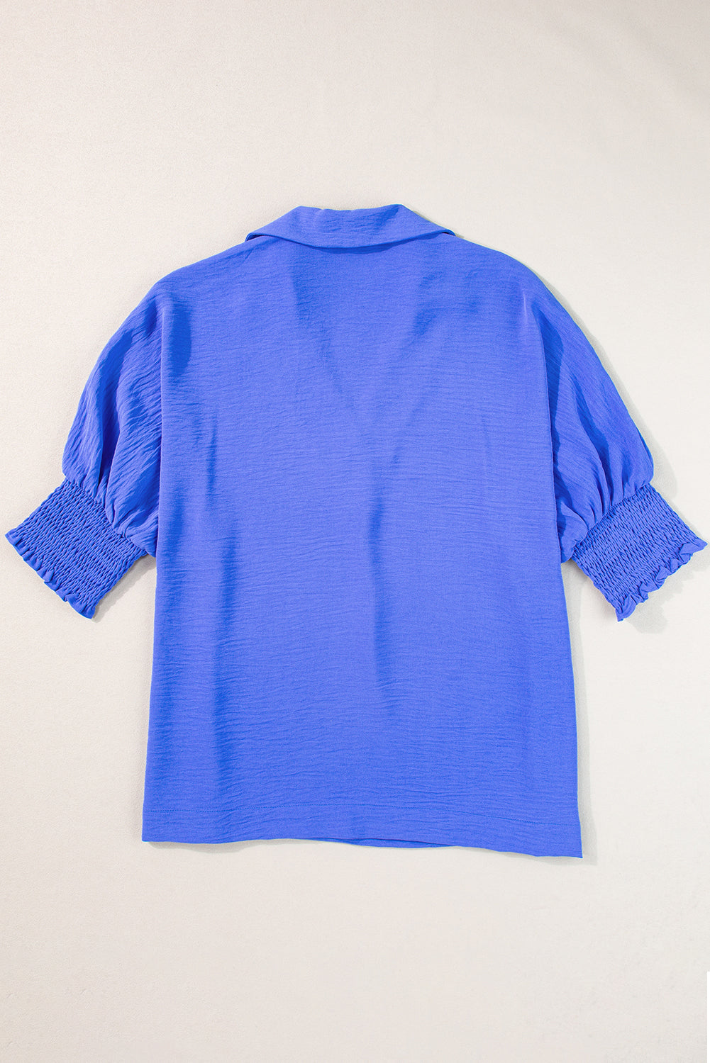 Boxy Collared Smocked Sleeve Cuffs Blouse | Dark Blue