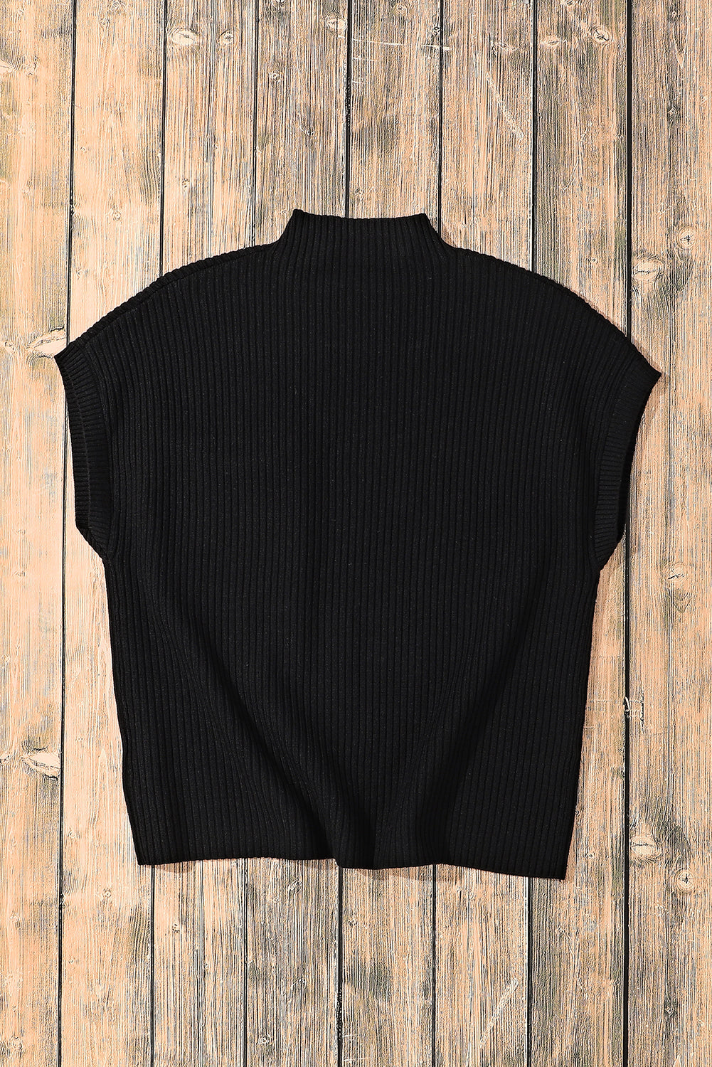 Patch Pocket Ribbed Knit Short Sleeve Sweater | Black