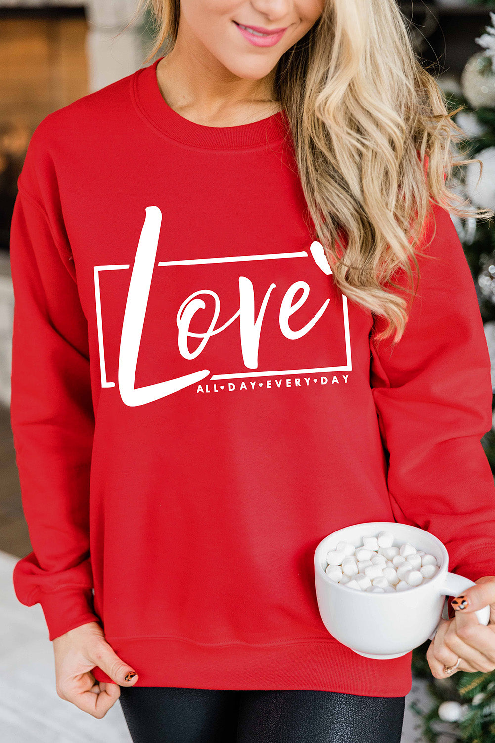 Fiery  Valentine'S Day Love Graphic Sweatshirt | Red