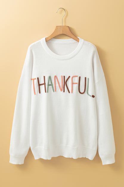 Plus Size Thankful Ivory Embroidered Sweater | White