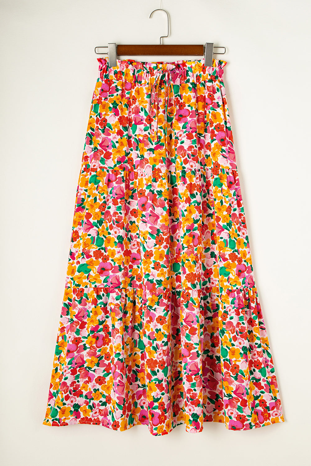 Boho Floral Print Tiered Long Skirt | Yellow