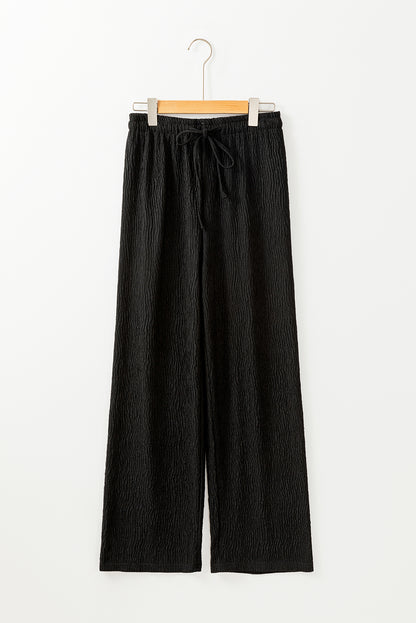 Textured Loose Drawstring Pants | Black