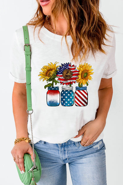 American Flag Sunflower Graphic T Shirt | White