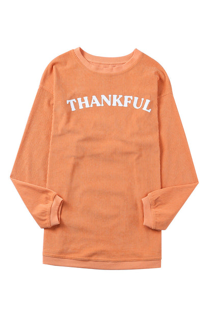 Thankful Ribbed Corduroy Oversized Sweatshirt | Orange