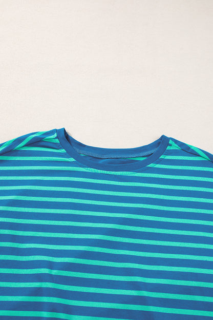 Colourblock Patchwork Baggy T Shirt | Blue Stripe