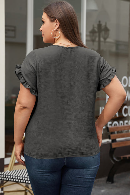 Ruffled Short Sleeve Plus Size Top | Dark Grey