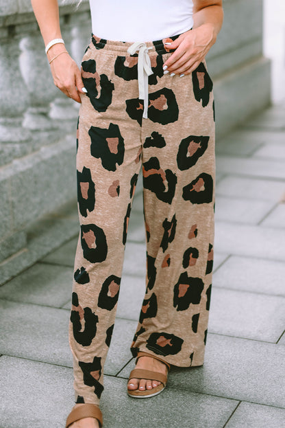 Drawstring Wide Leg Casual Pants | Leopard