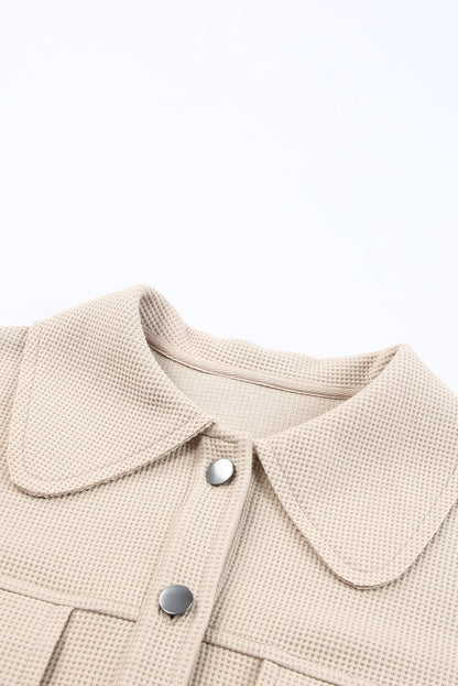 Waffle Knit Buttons Cropped Jacket With Pockets | Khaki