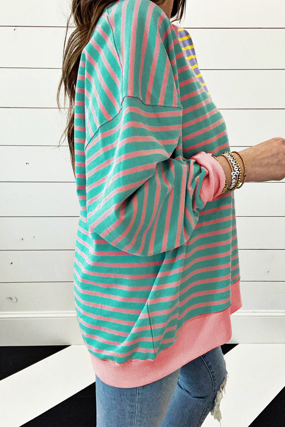 Colourblock Drop Shoulder Oversize Sweatshirt | Sky Blue Stripe