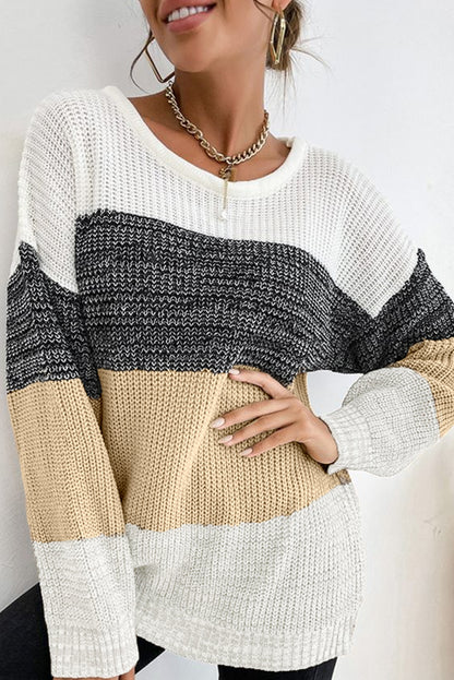 Colour Block Drop Shoulder Knit Sweater | Multicolour