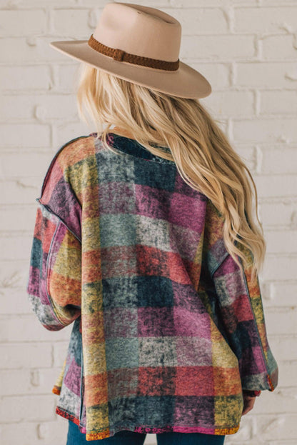 Brushed Checked Western Buttoned Jacket | Multicolour