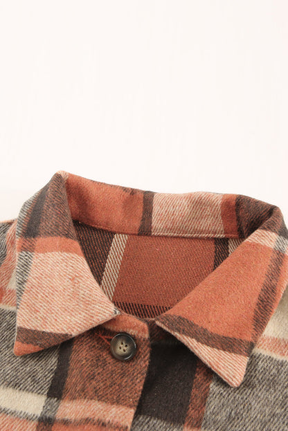 Plaid Print Buttoned Shirt Jacket | Orange