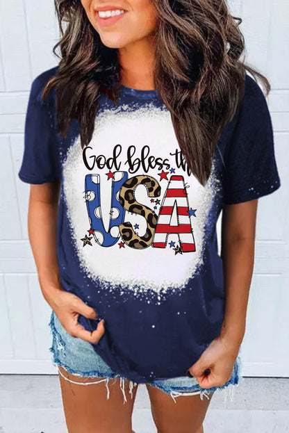 God Bless The Usa Print Tie Dye T-Shirt | Blue