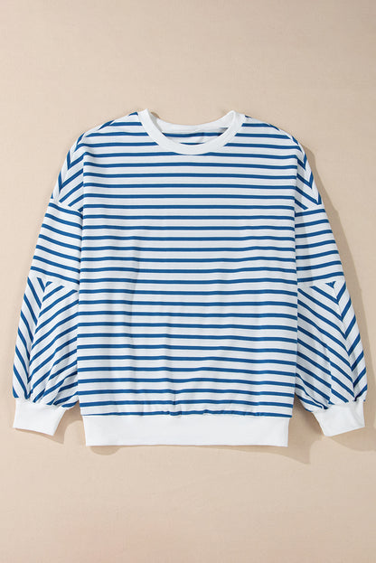 Drop Shoulder Crew Neck Loose Sweatshirt | Blue Stripe