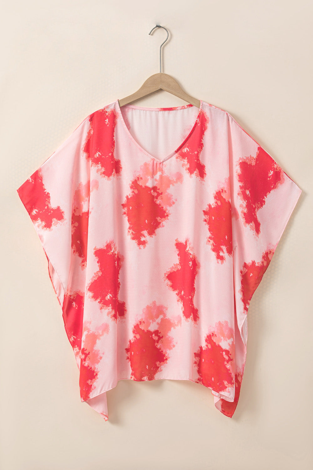 Plus Size Tie-Dye Print 3/4 Sleeve Tunic Top | Red