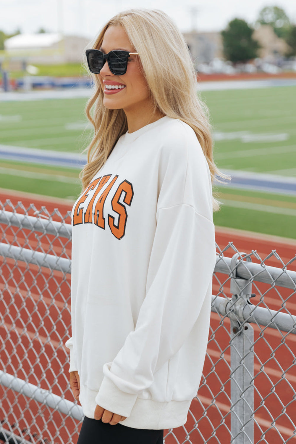 Texas Graphic Drop Shoulder Crewneck Sweatshirt | White