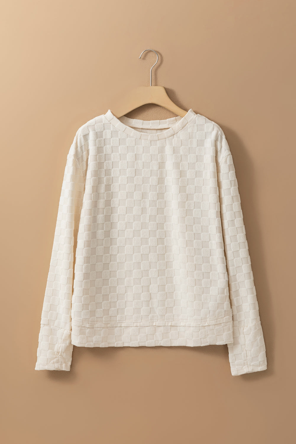 Solid Textured Thumbhole Sleeve Top | Beige