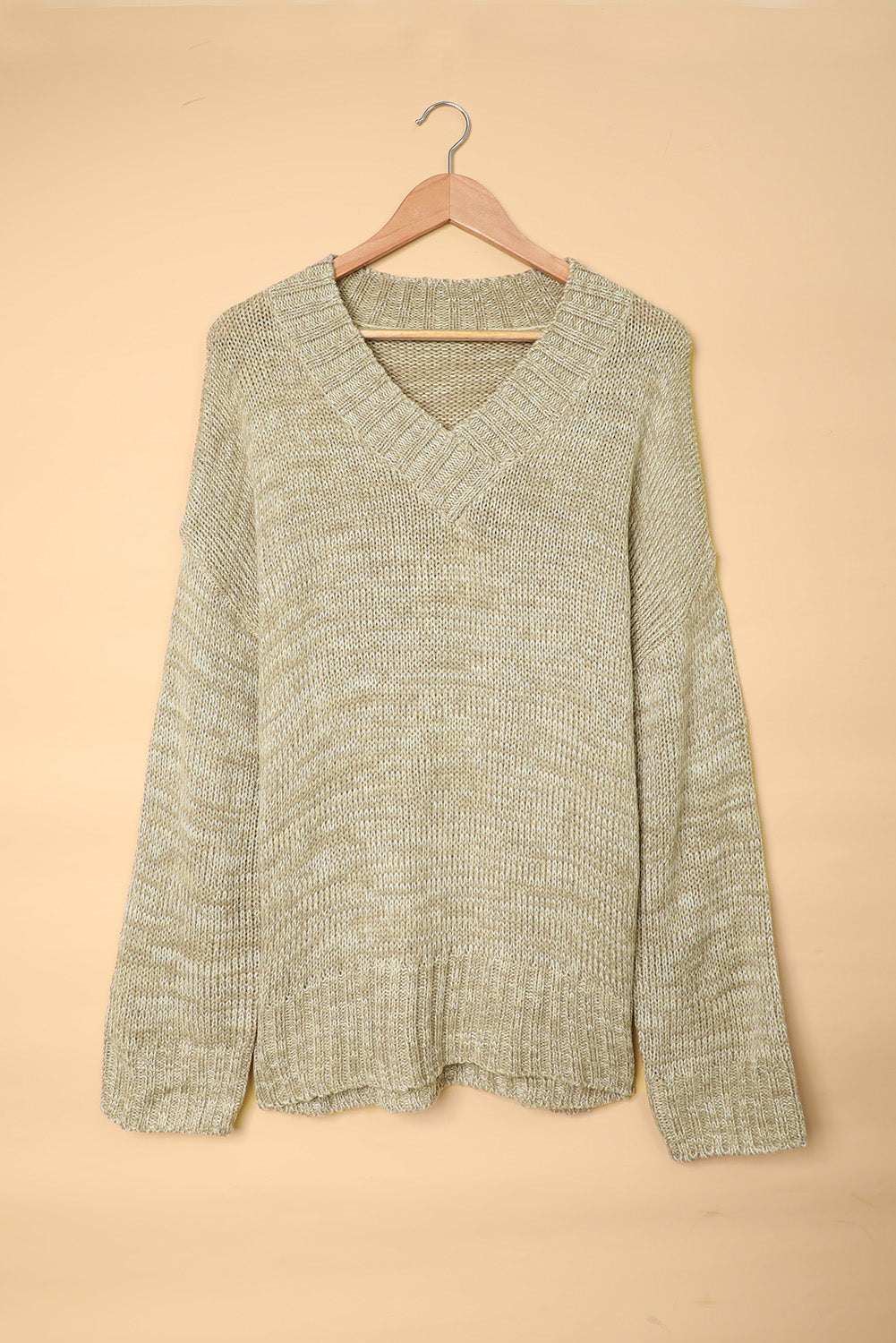 V Neck Drop Shoulder Knitted Sweater | Gray