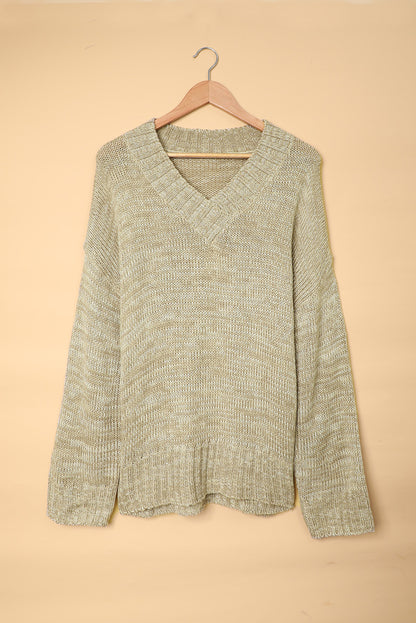 V Neck Drop Shoulder Knitted Sweater | Gray