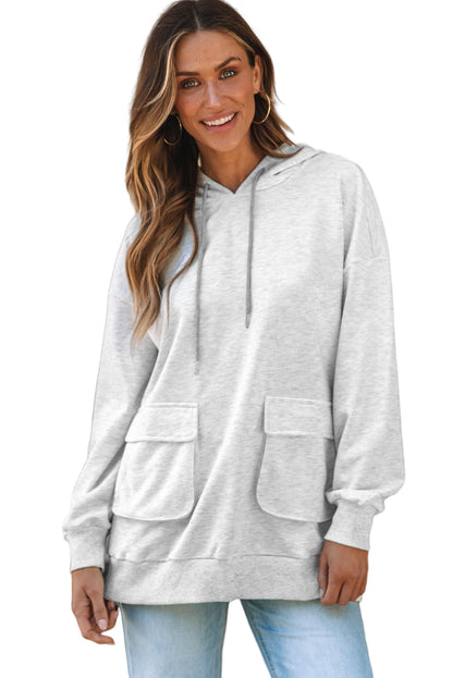 Double Flap Pocket Drawstring Hoodie | Apricot