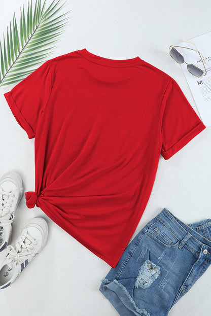 Casual Plain Crew Neck Tee | Red