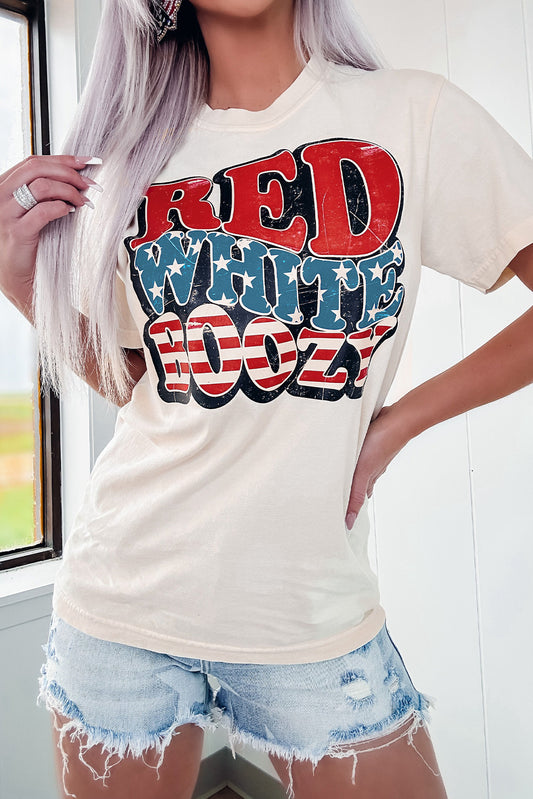 White RED WHITE BOOZY Stars and Stripes Graphic T Shirt