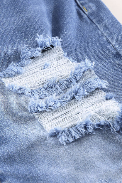 Ripped Tassel Bermuda Denim Shorts | Sky Blue