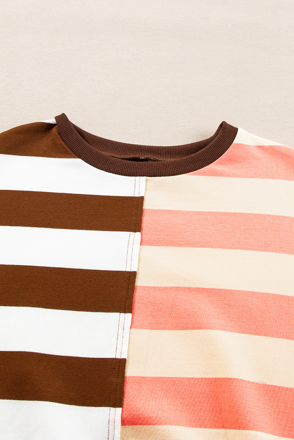 Colour Block Drop Shoulder Pullover Sweatshirt | Brown Stripe