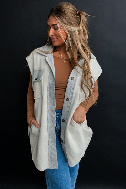 Flap Pockets Contrast Buttons Front Jacket Vest | Light Grey