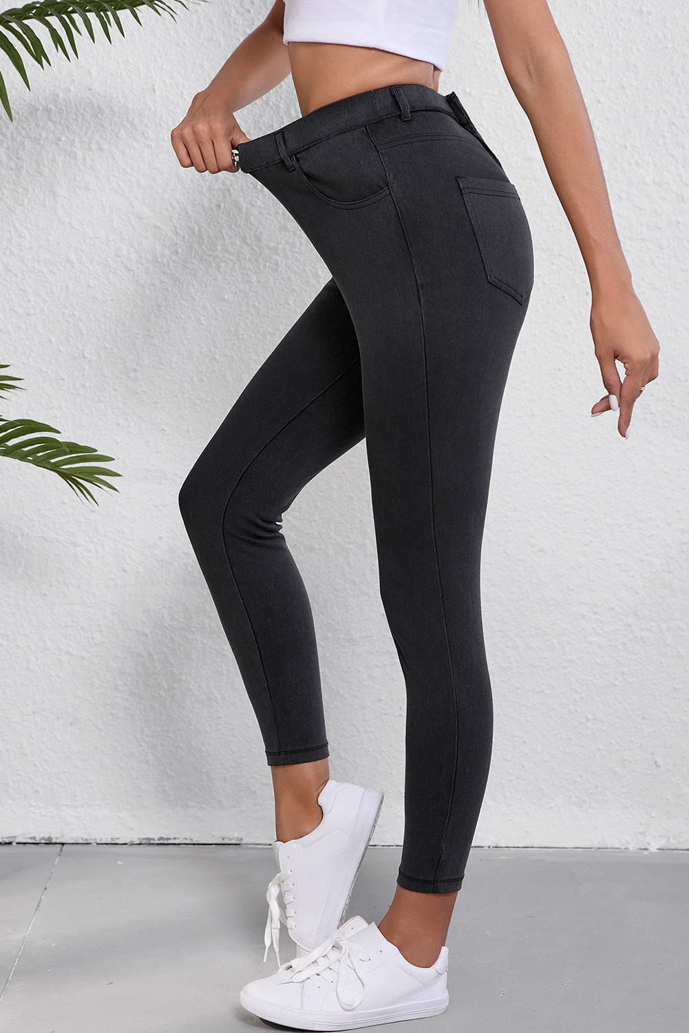 Skinny Fit Ankle High Waist Jeans | Black