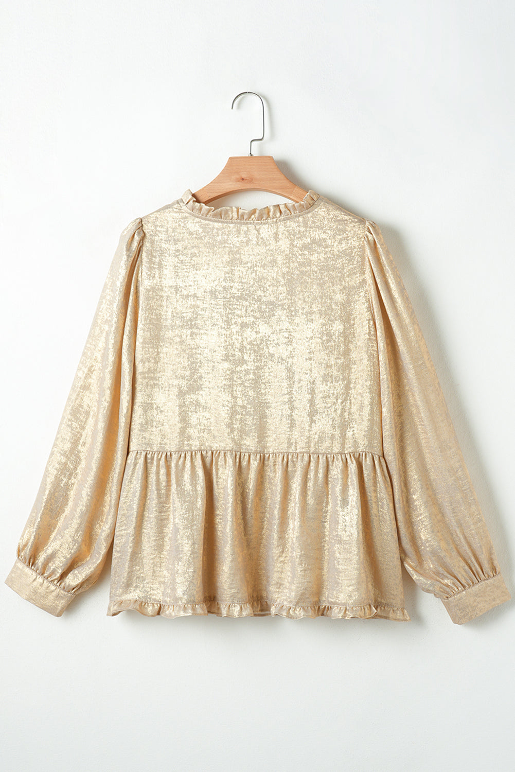 Metallic Frilled V Neck Puff Sleeve Babydoll Blouse | Gold