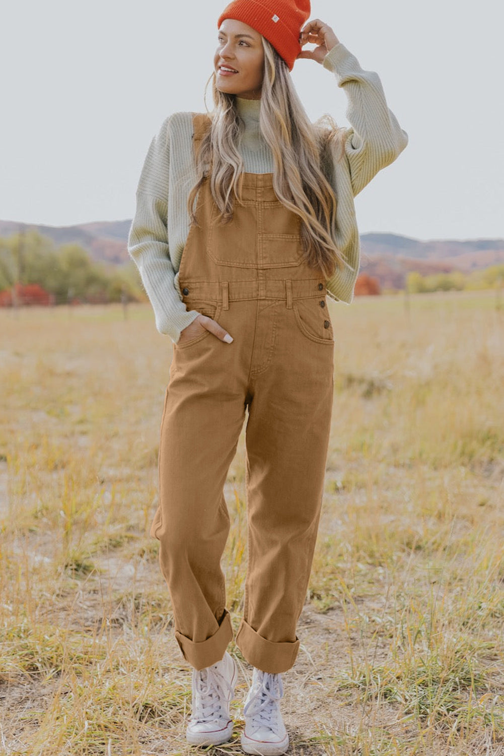 Vintage Multi Pockets Buckle Strap Cargo Denim Overalls | Khaki