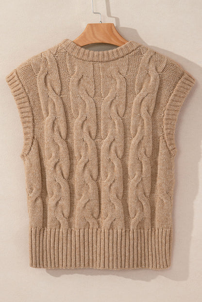 Cap Sleeve Cable Knit Sweater | Light French Beige