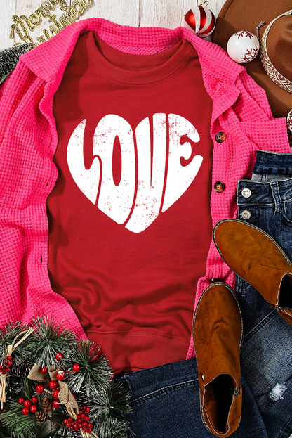 Retro Heart-Shape Love Letter Graphic Sweatshirt | Red