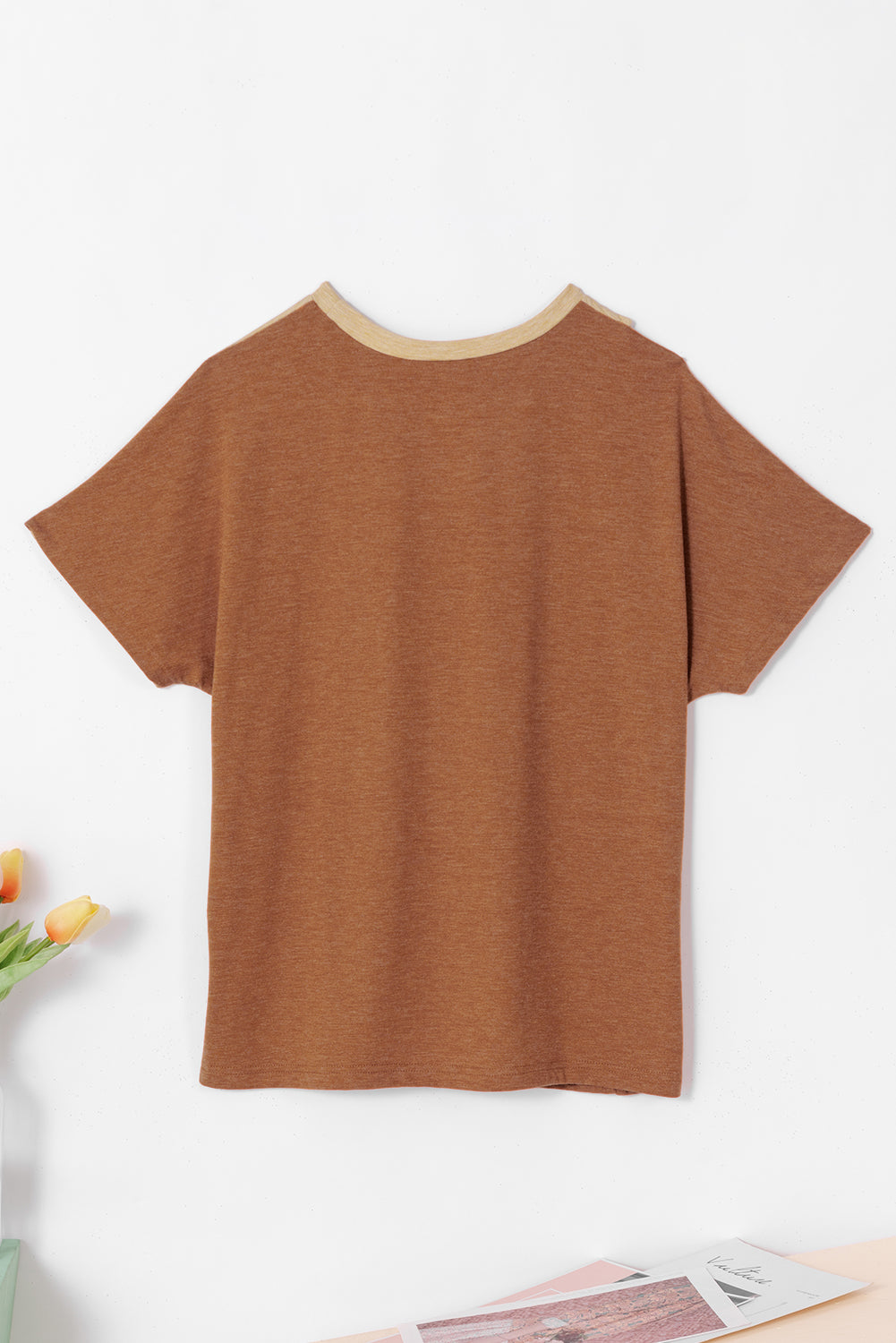 Asymmetric Cut Out Colourblock T Shirt | Brown