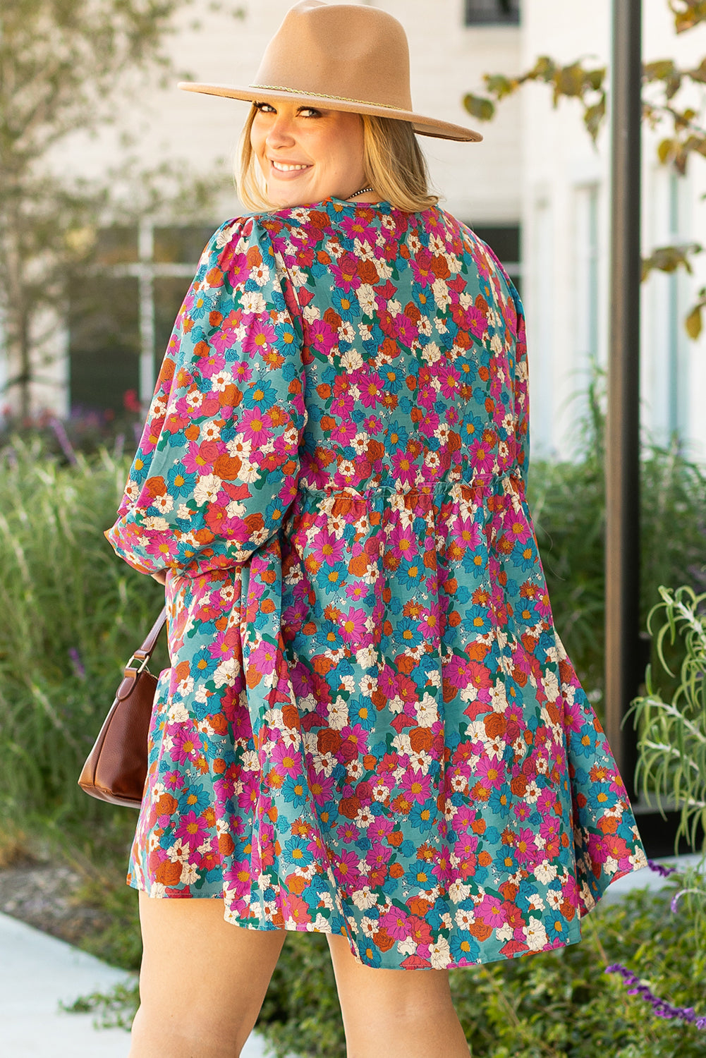 Plus Size Floral Print Shirred Ruffle Tiered Mini Dress | Sky Blue