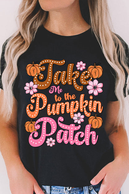 Take Me To The Pumpkin Patch Flower Print T Shirt | Black