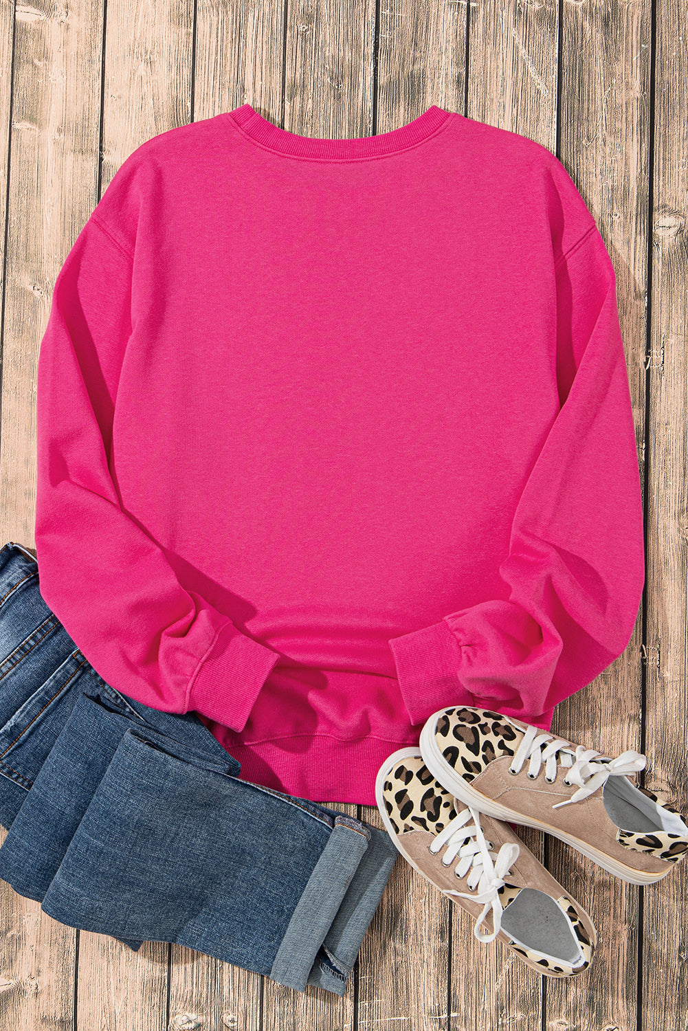 Cow & Sequin Double Heart Patch Graphic Sweatshirt | Strawberry Pink